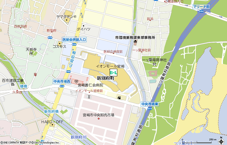 アイシティイオンモール宮崎店付近の地図